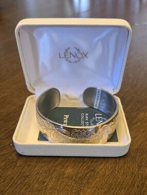 Lenox Kirk Stieff Collection Silver Tone Engraved Cuff Bracelet